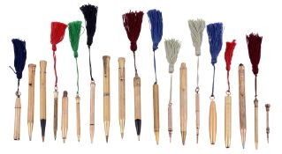 A selection of propelling pencils and pencils,   including various makes, some with tassel ends