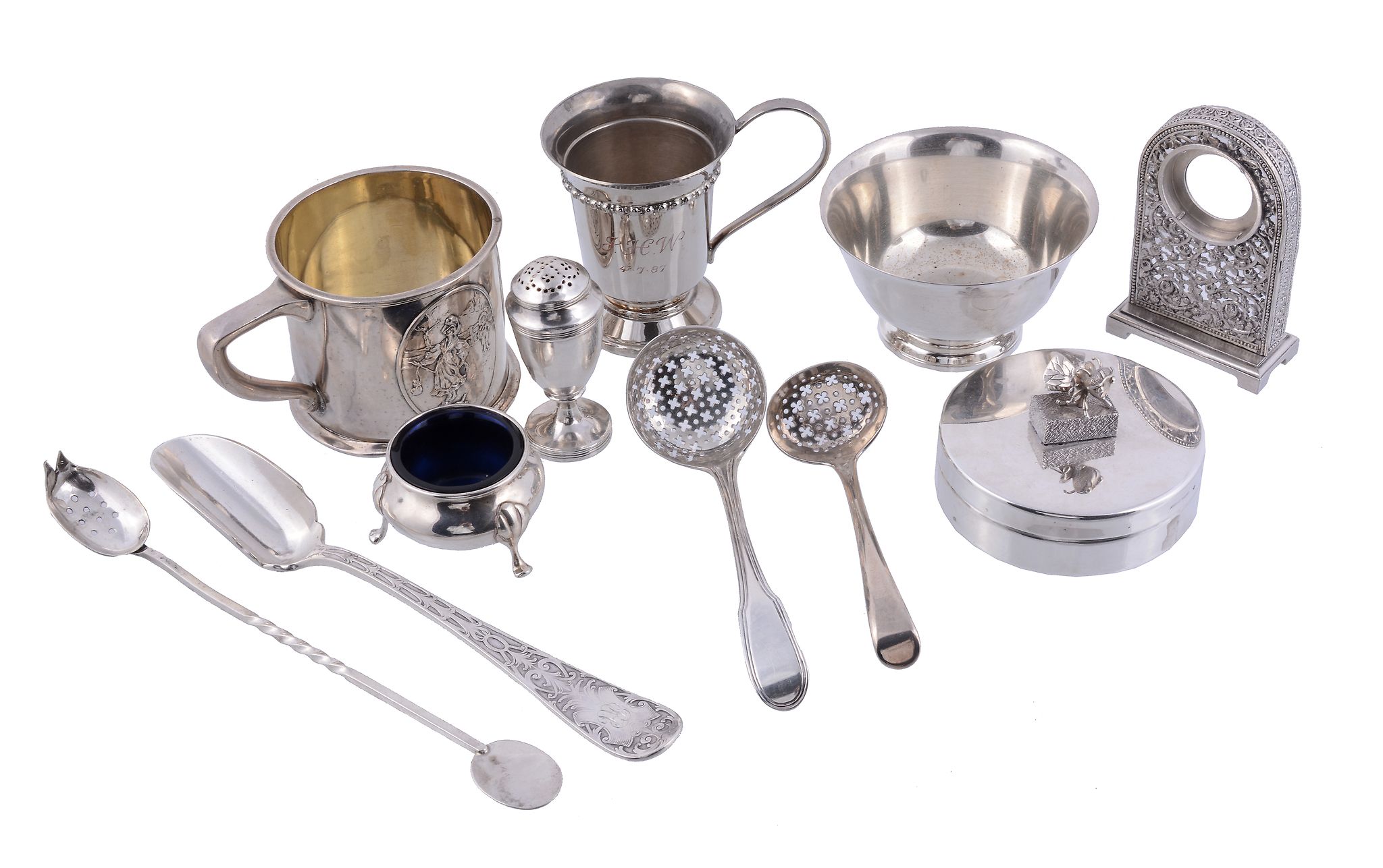 A quantity of silver, silver coloured and electro-plated items,   to include: an American silver