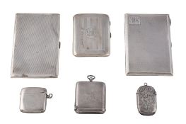 A collection of silver cases,   to include: an Edwardian silver vesta and sovereign case, maker's
