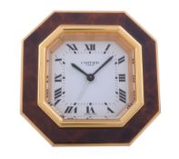 Must de Cartier, a gilt metal and lacquered alarm clock,   no. 7507 18907, circa 1986, 8 day alarm