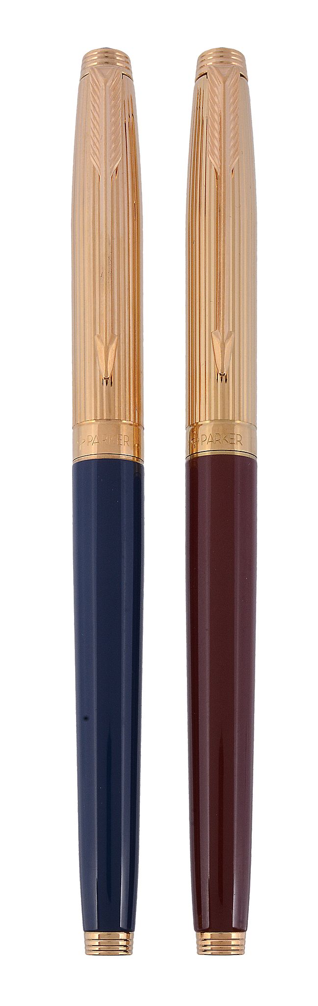 Parker, 75, a red lacquer fountain pen,   with a red lacquer barrel and striated cap, the nib