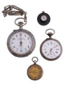 A collection of watches,   to include: Roskopf, a white metal open face pocket watch, three quarter