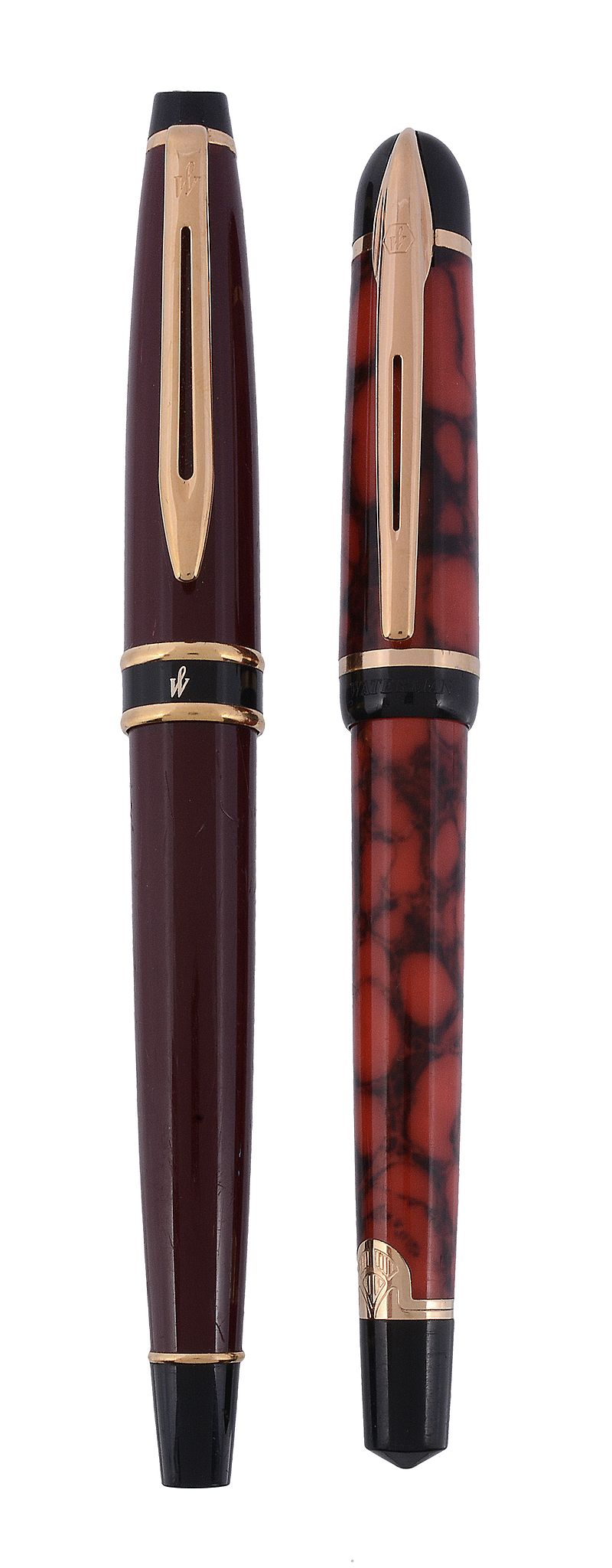 Waterman's, Phileas, a red and black fountain pen,   with a red and black marbled cap and barrel,