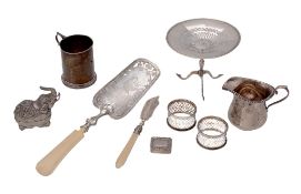 A collection of small silver,   comprising: an Edwardian sweet stand in the form of a tripod table