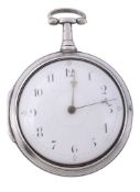 A silver pair cased pocket watch,   no. 9325, hallmarked London 1806, verge fusee movement, three