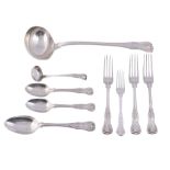 A matched Victorian silver King's pattern table service for six place settings,   some engraved