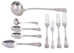 A matched Victorian silver King's pattern table service for six place settings,   some engraved