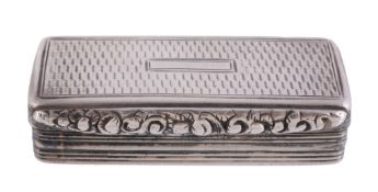 A William IV silver rectangular snuff box by Edward Smith,   Birmingham 1830, with a vacant reserve