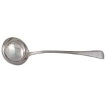 A Victorian silver fiddle and thread pattern soup ladle by George Adams for Chawner  &  Co.,