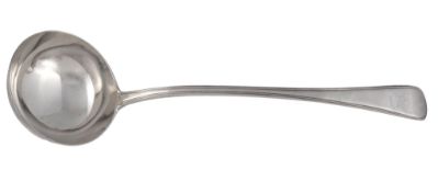 A Victorian silver fiddle and thread pattern soup ladle by George Adams for Chawner  &  Co.,