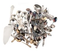 A collection of silver and silver coloured small spoons,   mainly souvenir spoons, some enamelled