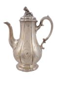 A William IV silver lobed baluster coffee pot and cover by Edward, Edward junior, John  &  William