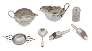 A collection of small silver,   including: a Victorian fiddle pattern caddy spoon by Charles Lias,