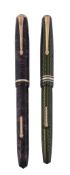 Conway Stewart, 28, a purple fountain pen,   the purple cap and barrel with black lined detail, the