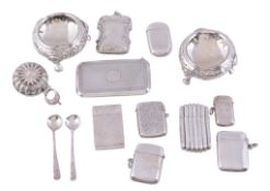A collection of silver items,   to include: a Victorian rectangular vesta case by George Heath,