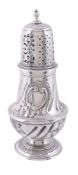 A George II silver baluster caster by George Campar,   London 1752, with an orb finial to the