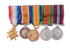 Miniature dress medals (5),   Great War trio with 1939-45 War Medal and Defence Medal. Extremely