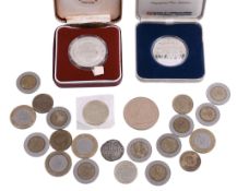 Singapore, silver proof 10 Dollars 1982,   5 Dollars 1988, and sundry Middle Eastern currency.