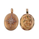 Two oval Victorian lockets  , circa 1900, the first with an applied half pearl set star, 4.3cm