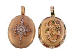 Two oval Victorian lockets  , circa 1900, the first with an applied half pearl set star, 4.3cm