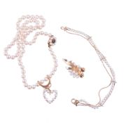 A small collection of cultured pearl jewellery  , to include a diamond and cultured pearl heart
