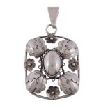 A Swedish silver pendant by Guisse,   dated 1948, the pierced rectangular shaped pendant with