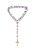 An amethyst rosary,   composed of facetted amethyst beads, suspending a crucifix, stamped 750 with