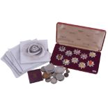 British and World coins, a small quantity,   Crown size silver (3), silver Canadian Dollars (2),