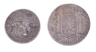 George III, counter marked emergency Dollar,   oval bust counter mark on Lima mint 8 Reales 1790 (S