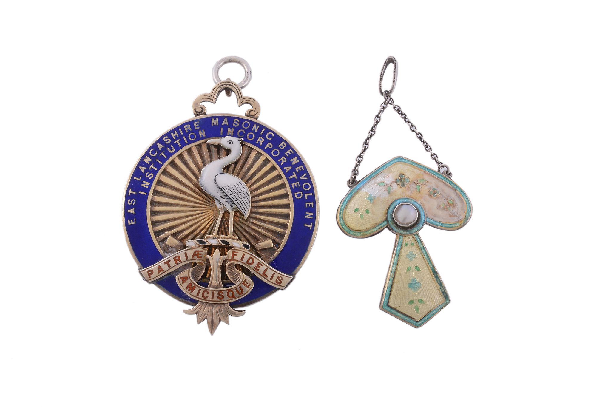 An early 20th century silver enamelled pendant by Charles Horner  , the mushroom shaped pendant