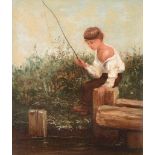English School (19th Century) - Perch fishing  Oil on canvas 23 x 18 cm. (9 x 7 in) Literature: See: