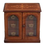 A late Victorian mahogany and boxwood strung table cabinet , circa 1890   A late Victorian