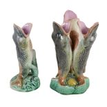 A Continental majolica triple fish spill vase, late 19th century   A Continental majolica triple