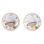 A pair of Copeland China fish plates painted by H.C   A pair of Copeland China fish plates painted