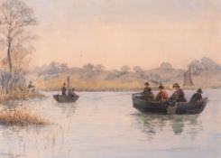 Richard Phene Spiers, PRIBA, FSA (1838-1916) - Fishing party on the Norfolk Broads  Watercolour