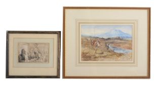 Follower of William Heath (1795-1840) - Two fisherman  Watercolour over graphite 21 x 28 cm. (8 1/