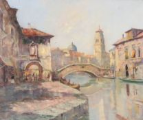 Klein (20th Century) - A Venetian canal  Oil on canvas Signed lower right 60 x 70 cm. (23 1/2 x 27