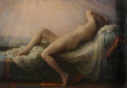 Follower of Lucien Lévy-Dhurmer (1865-1953) - A reclining nude  Oil on canvas Bears initials lower