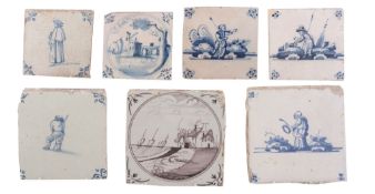 Seven various Dutch and English delft tiles, 18th century and later   Seven various Dutch and