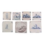 Seven various Dutch and English delft tiles, 18th century and later   Seven various Dutch and