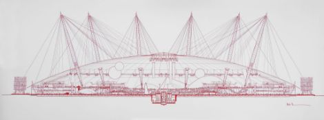 Mike Davies (20th Century) - Architectural drawing of the Millennium Dome  Digital print Signed in