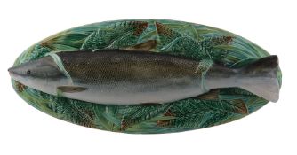 An English majolica salmon dish cover, probably George Jones, circa 1870   An English majolica