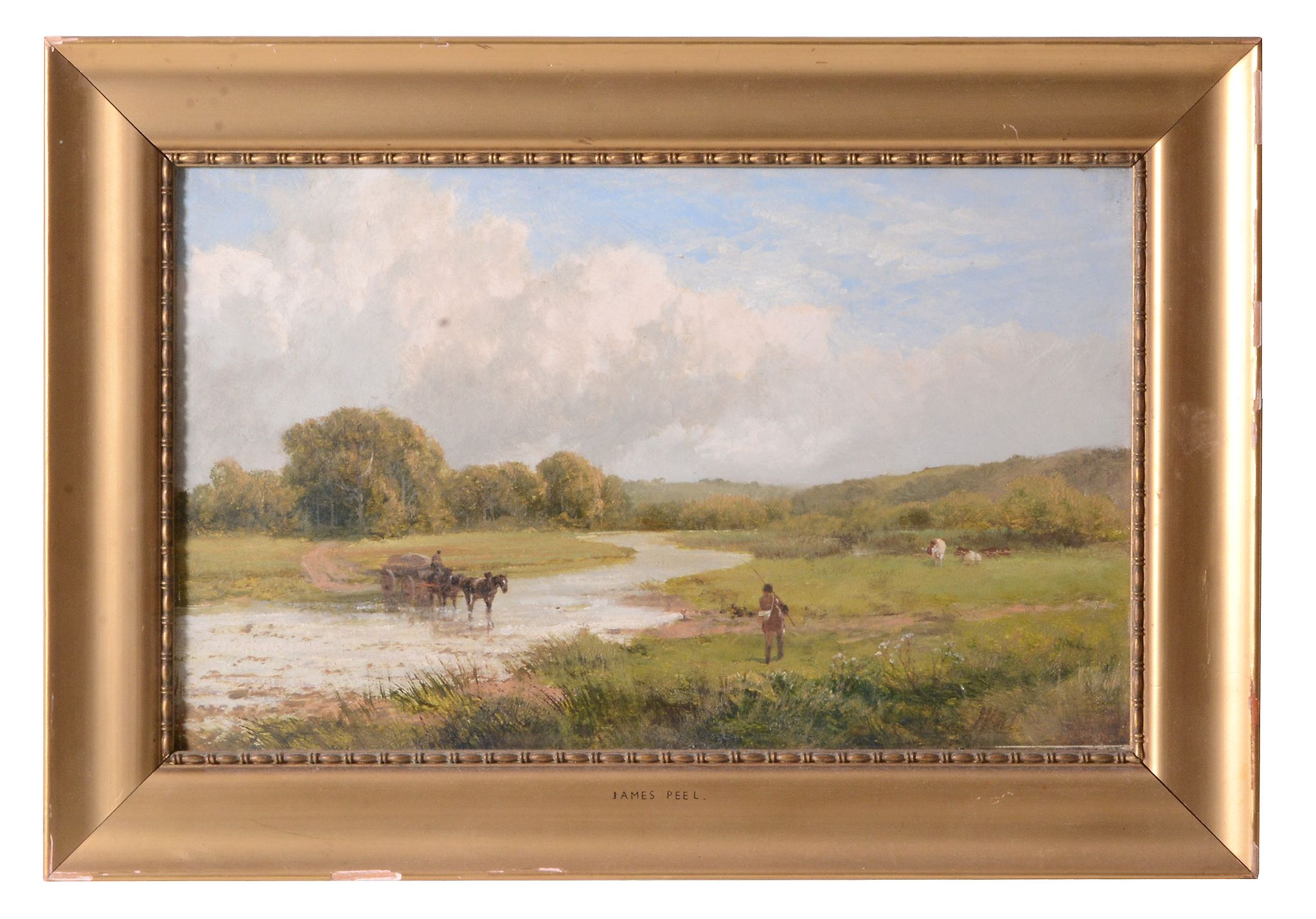 James Peel (1811-1906) - On the River Greta  Oil on canvas Signed lower right 25 x 40.5 cm. (10 x 16 - Image 2 of 3