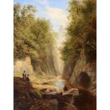 Thomas Whittle the Younger (fl. 1856-1897) - Fishing in a gorge  Oil on canvas Signed and dated