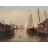Laura Woodward (1834-1926) - An American harbour scene  Oil on canvas Signed lower left 46 x 61