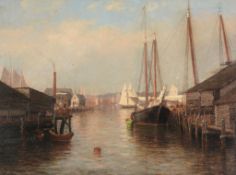 Laura Woodward (1834-1926) - An American harbour scene  Oil on canvas Signed lower left 46 x 61