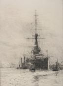 William Lionel Wyllie (1851-1931) - Ships at port  Etching with drypoint on cream wove paper  Signed