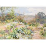 James Aumonier (1832-1911) - At the bottom of my garden  Watercolour Signed lower right 18 x 24