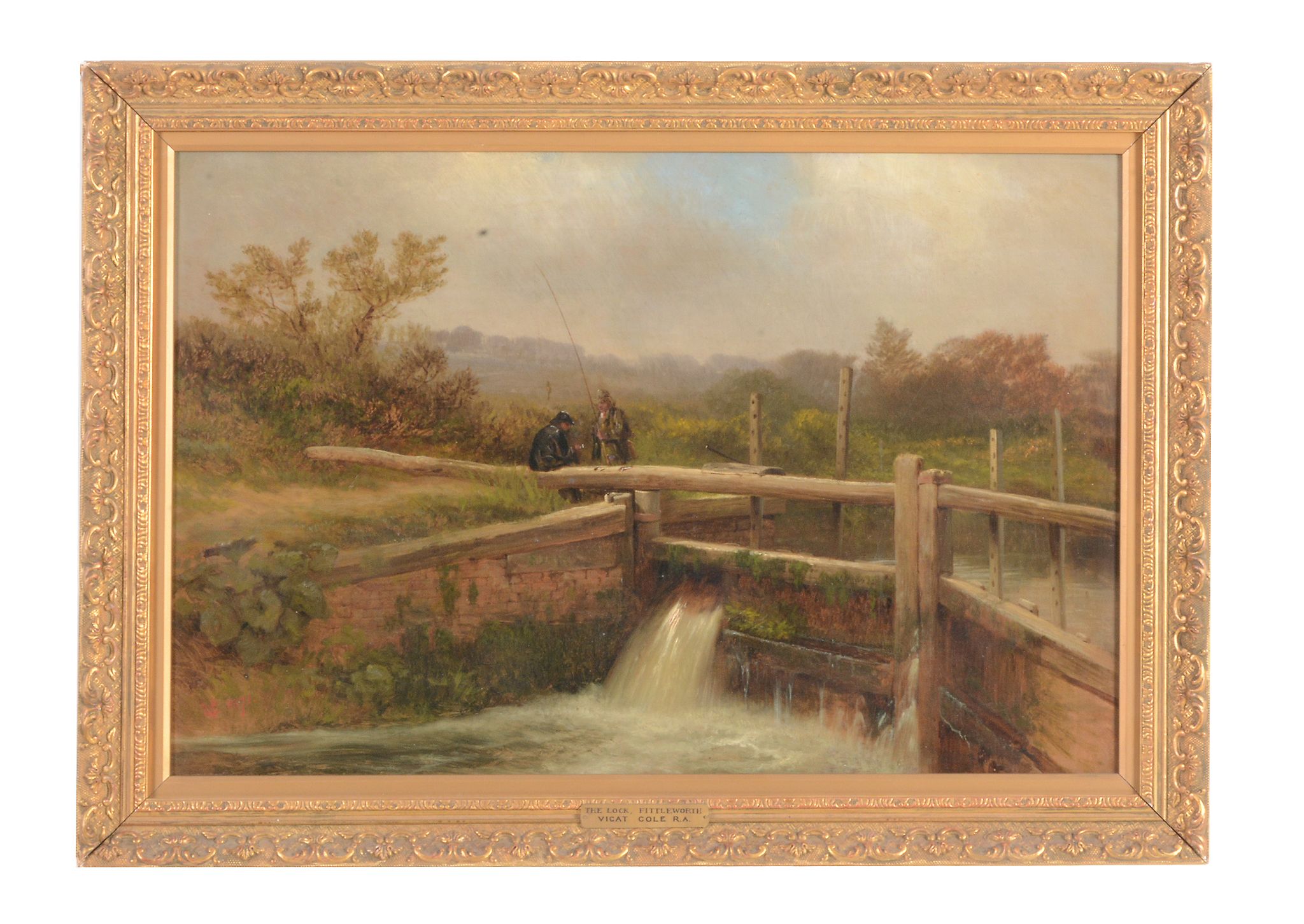 George Cole (1810-1883) - Fisherman by a lock at Fittleworth on the Arun  Oil on canvas Signed in - Image 2 of 3