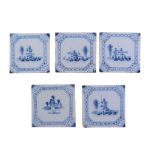 Five English delft blue and white tiles, third quarter 18th century   Five English delft blue and